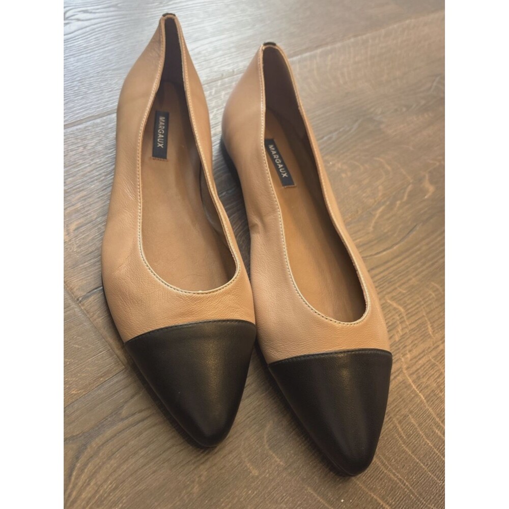 Margaux Cap-Toe Pointe Flats Dune and Black Nappa Size 42 1/2 | 11 1/2 MSRP $245